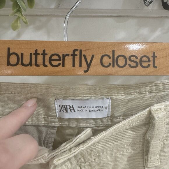 Zara Womens Wide Leg Cargo Pants Cream Size 8 - Picture 3 of 4